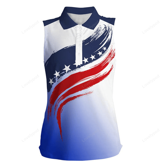 American flag women sleeveless polo shirt golf attire for women, patriotic golf gift for ladies | blue GY3141