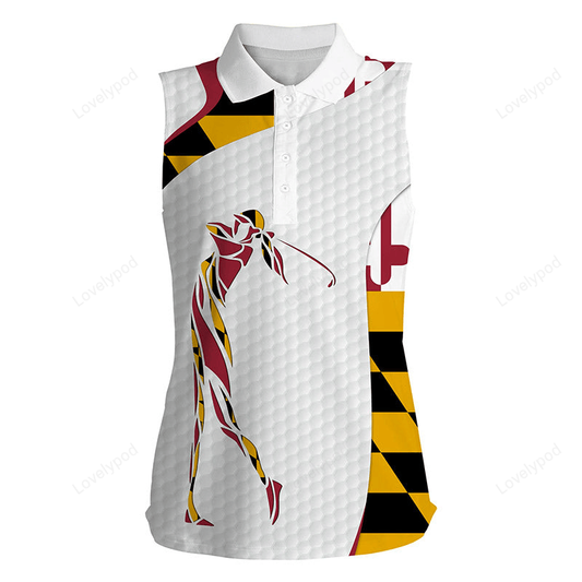 Maryland flag patriot golf white women's sleeveless polo shirts, golf gifts for women GY3142