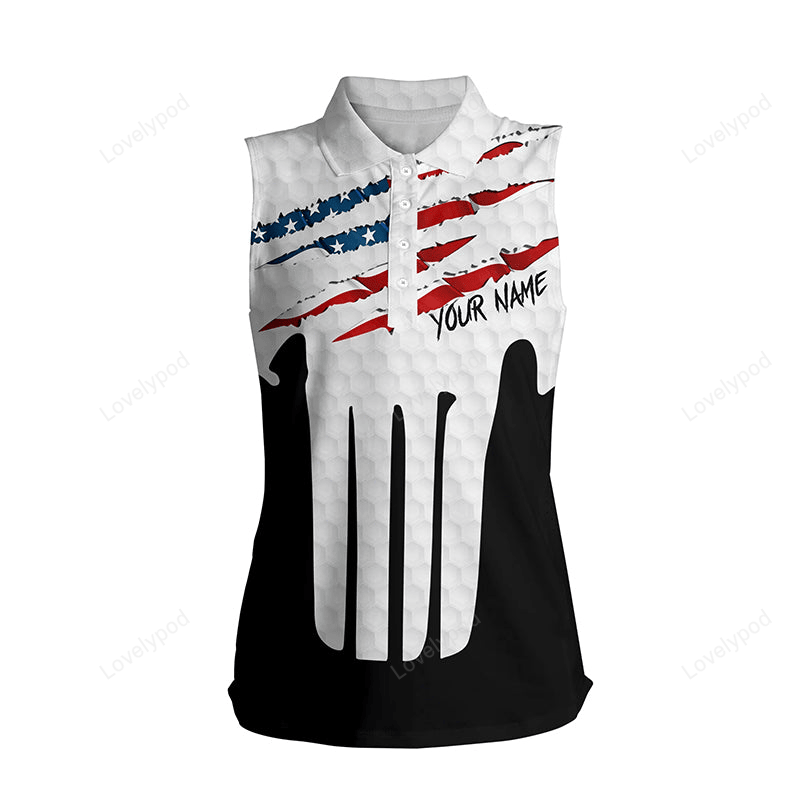 Ripped american flag sleeveless golf polo shirts custom usa golf shirts for women patriotic golf gift GY3144