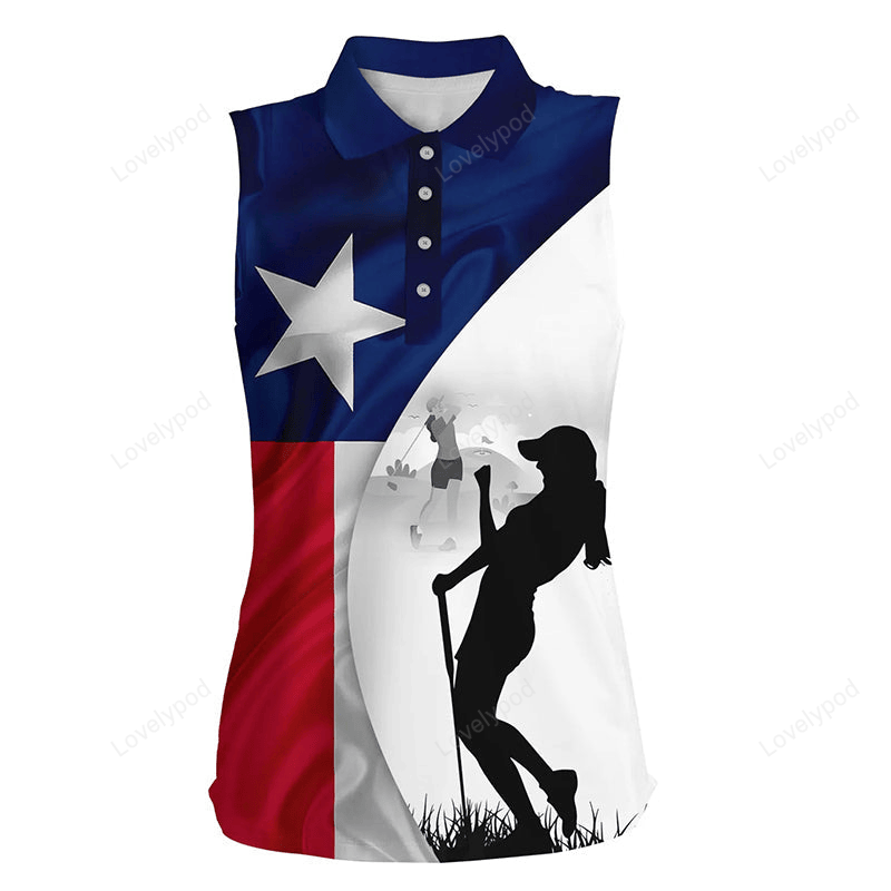 Women sleeveless polo shirt texas flag patriotic personalized tx flag golf shirts ladies golf top GY3147