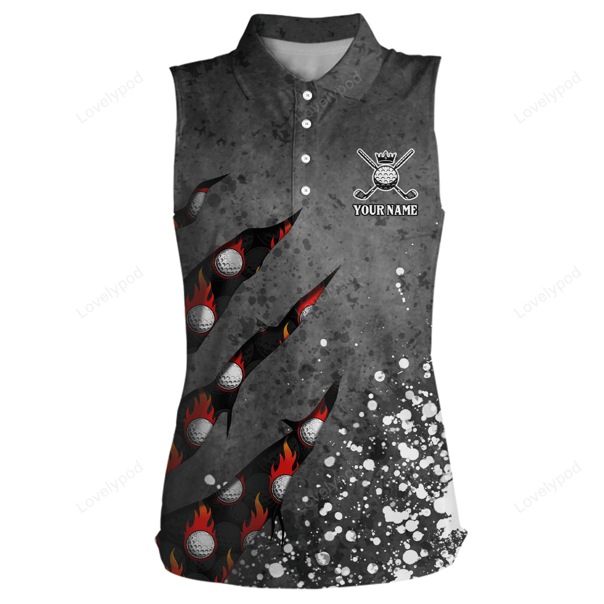 Paint splash 3d sleeveless golf polo shirt personalized flame golf shirts for women's crazy golf gifts GY3156