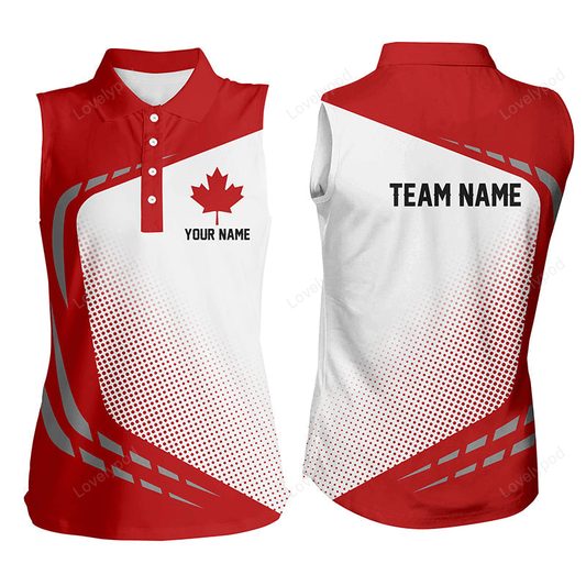 Red and white women sleeveless polo shirt custom team name canada flag patriotic ladies golf tops GY3158