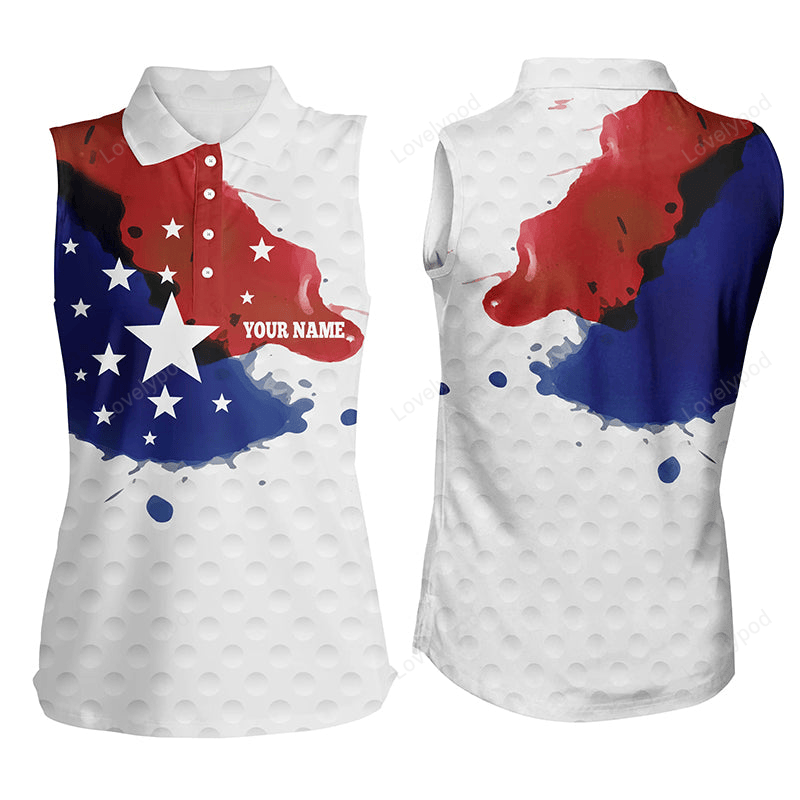 Watercolor american flag sleeveless polo shirt custom wet paint polos patriotic golf shirts for women GY3168