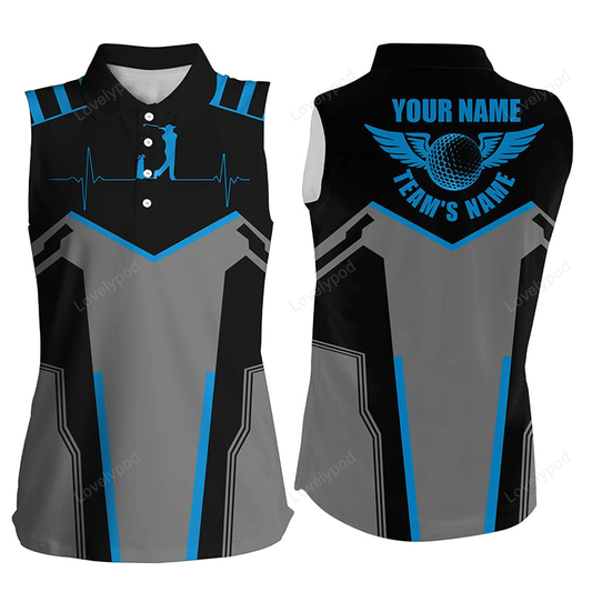 Black womens sleeveless polo shirts custom golf heartbeat golf shirt for women, best golf gifts | blue GY3171