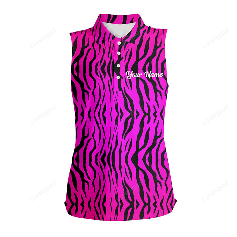 Pink neon tiger stripes background womens sleeveless polo shirts custom sleeveless golf shirt ladies GY3176