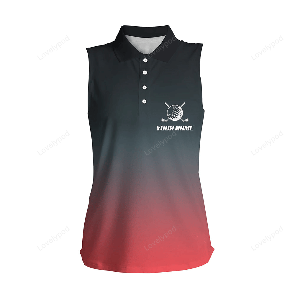 Black & red gradient sleeveless golf shirt for women custom women's golf clothes, golf gifts for ladies GY3178