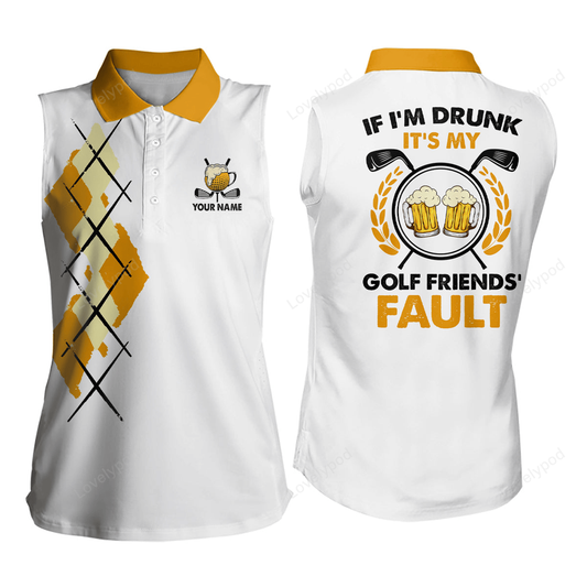 Yellow argyle womens sleeveless golf polo shirt customized beer golf tops for women funny golf shirts GY3184