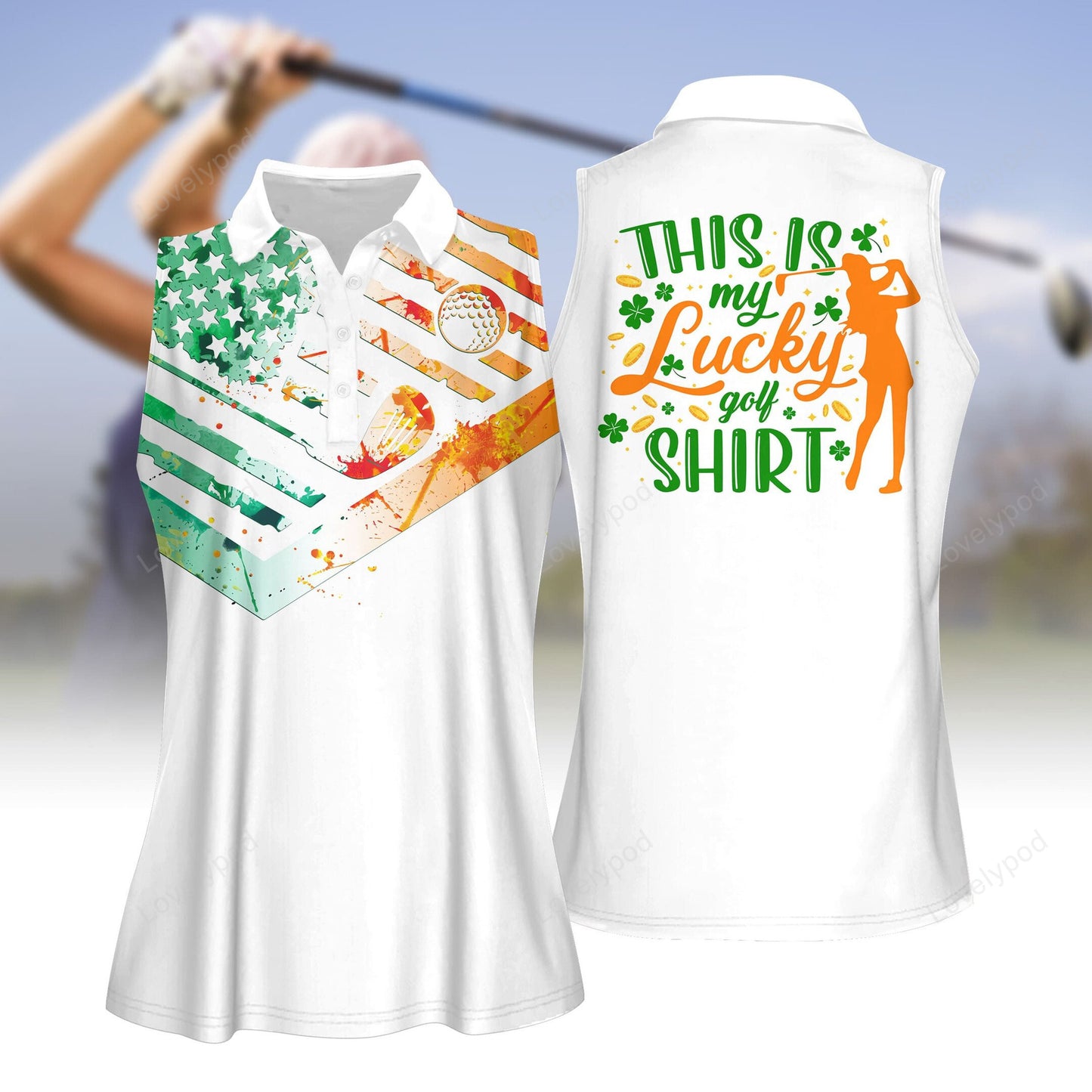 This is my lucky golf shirt st patrick's day women golf sleeveless polo shirt, polo shirt for women, ladies golf shirt GY3200