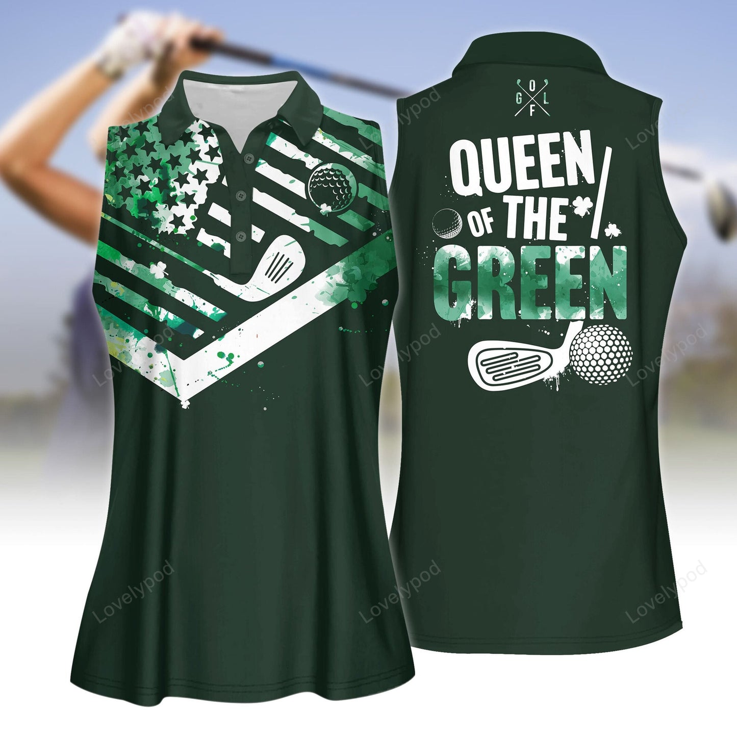 Queen of the green st patrick's day women golf sleeveless polo shirt, polo shirt for women, ladies golf shirt GY3205