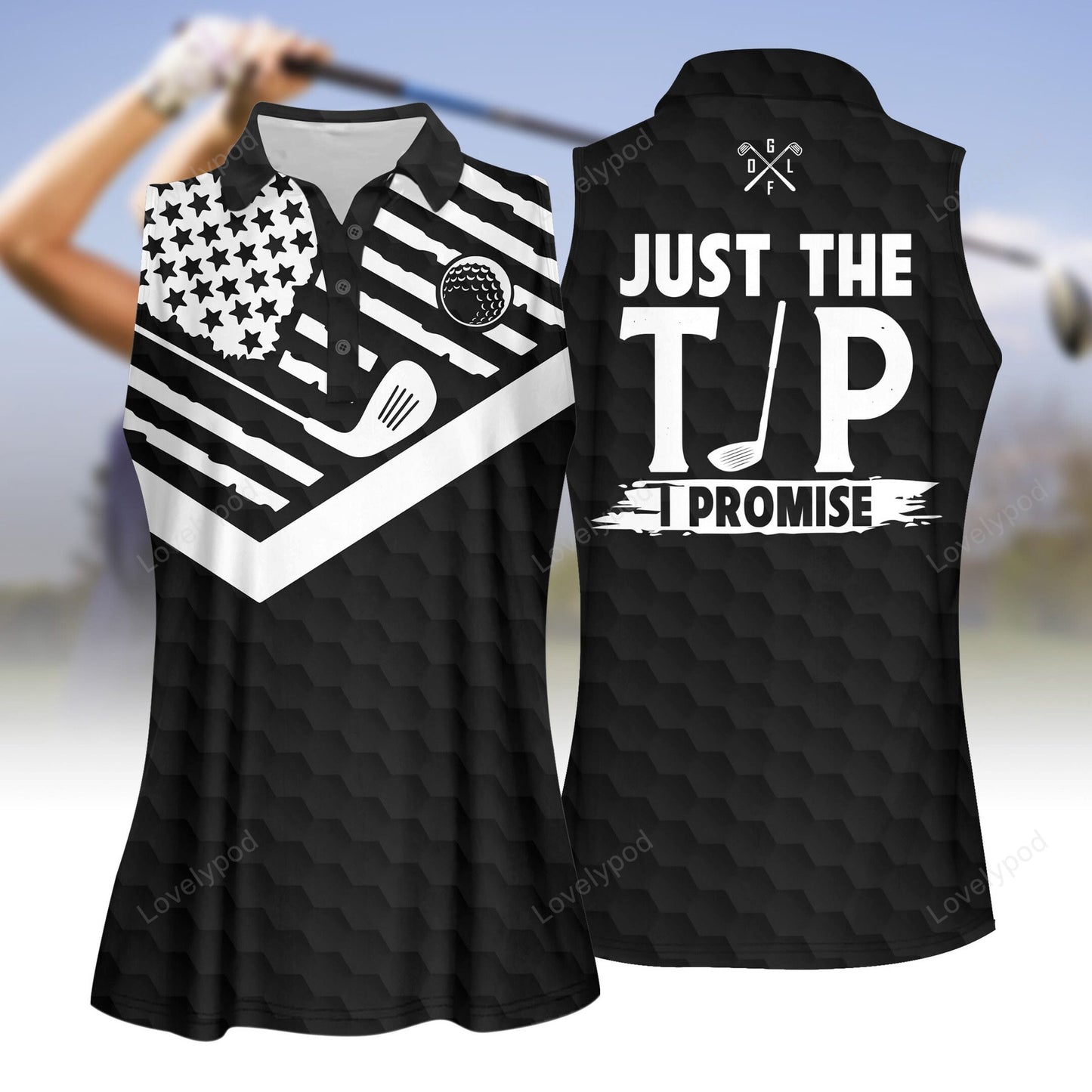 Just the tip i promise black golf sleeveless polo shirt, ladies golf shirt, golf polo shirt for women GY3212