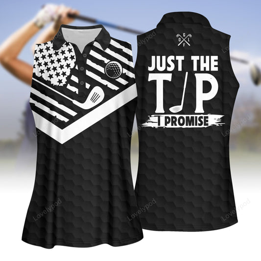 Just the tip i promise black golf sleeveless polo shirt, ladies golf shirt, golf polo shirt for women GY3212