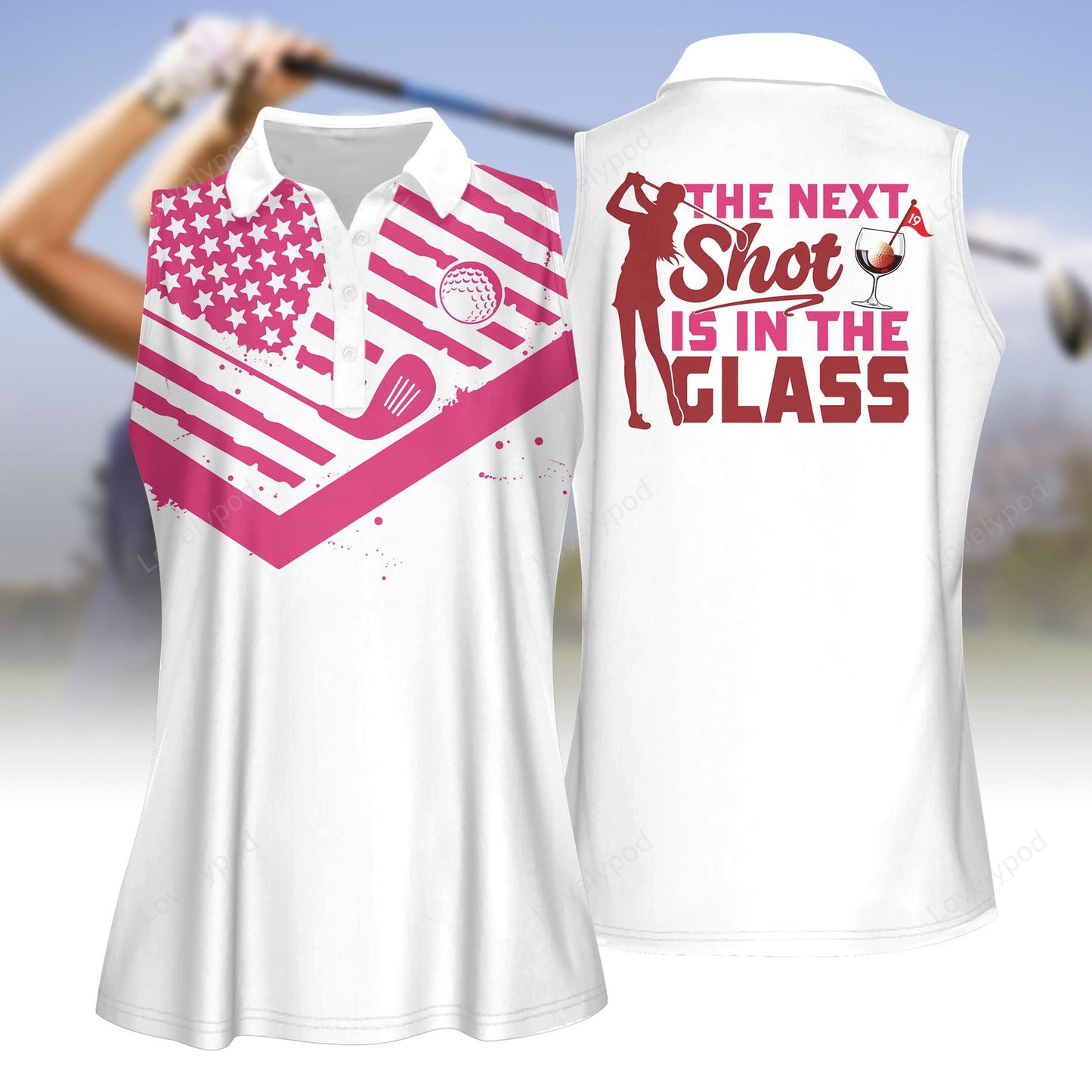 The next shot is in glass wine women sleeveless polo shirt, ladies golf shirt, golf polo shirt for women GY3215