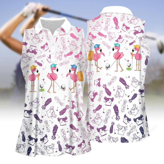 Flamingo golf pattern women golf women sleeveless polo shirt, ladies golf shirt, golf polo shirt for women GY3216