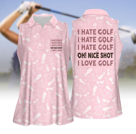 Pink i hate golf golf pattern women golf apparel, women short sleeve polo shirt, sleeveless polo shirt GY3224