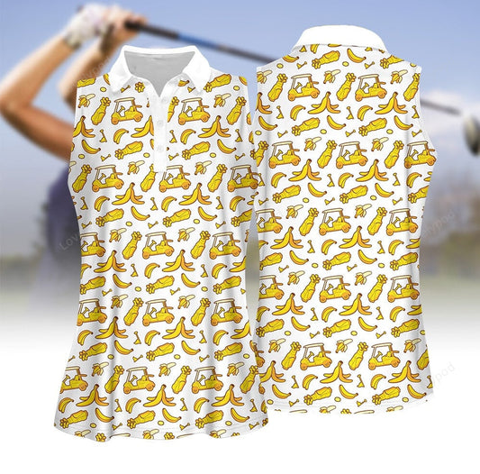 Banana golf pattern women golf apparel, women short sleeve polo shirt, sleeveless polo shirt GY3225