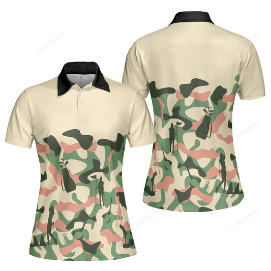 Camouflage texture golf set for woman, short sleeve women polo shirt, camo golf shirt for ladies GY3231