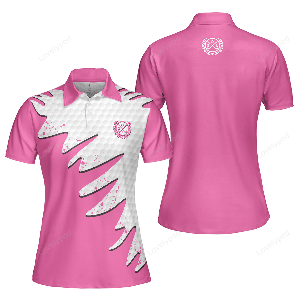 Golf ball texture with pink color golf short sleeve women polo shirt GY3237