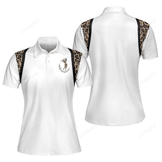 Golf girl leopard pattern shirt short sleeve women polo shirt, funny golf shirt for women GY3243