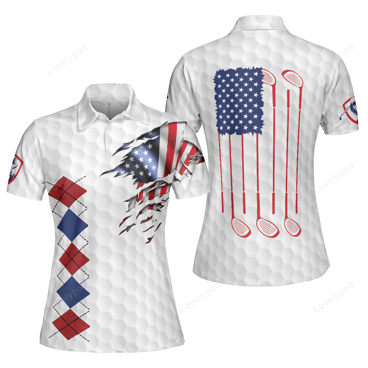 American flag with argyle pattern golf short sleeve women polo shirt, best female golf gift GY3244