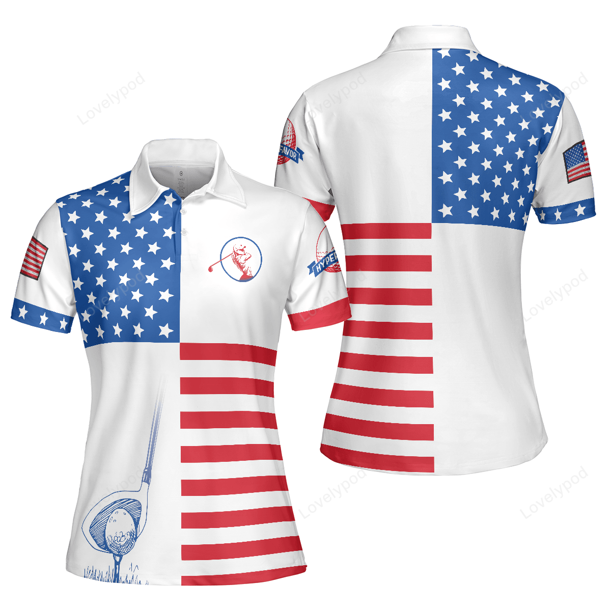 American flag golf short sleeve women polo shirt, patriotic golf shirt for ladies, unique golf gift for girls GY3254