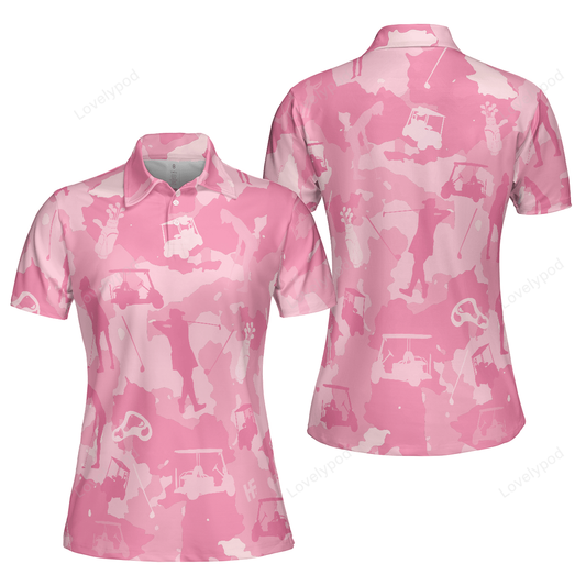 Golf girl camouflage v2 short sleeve women polo shirt, pink camo golf shirt for ladies, cool golf gift for women GY3256