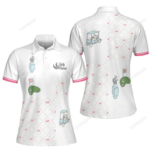 Ready for a golf day golf short sleeve women polo shirt, white and pink golf shirt for ladies GY3257