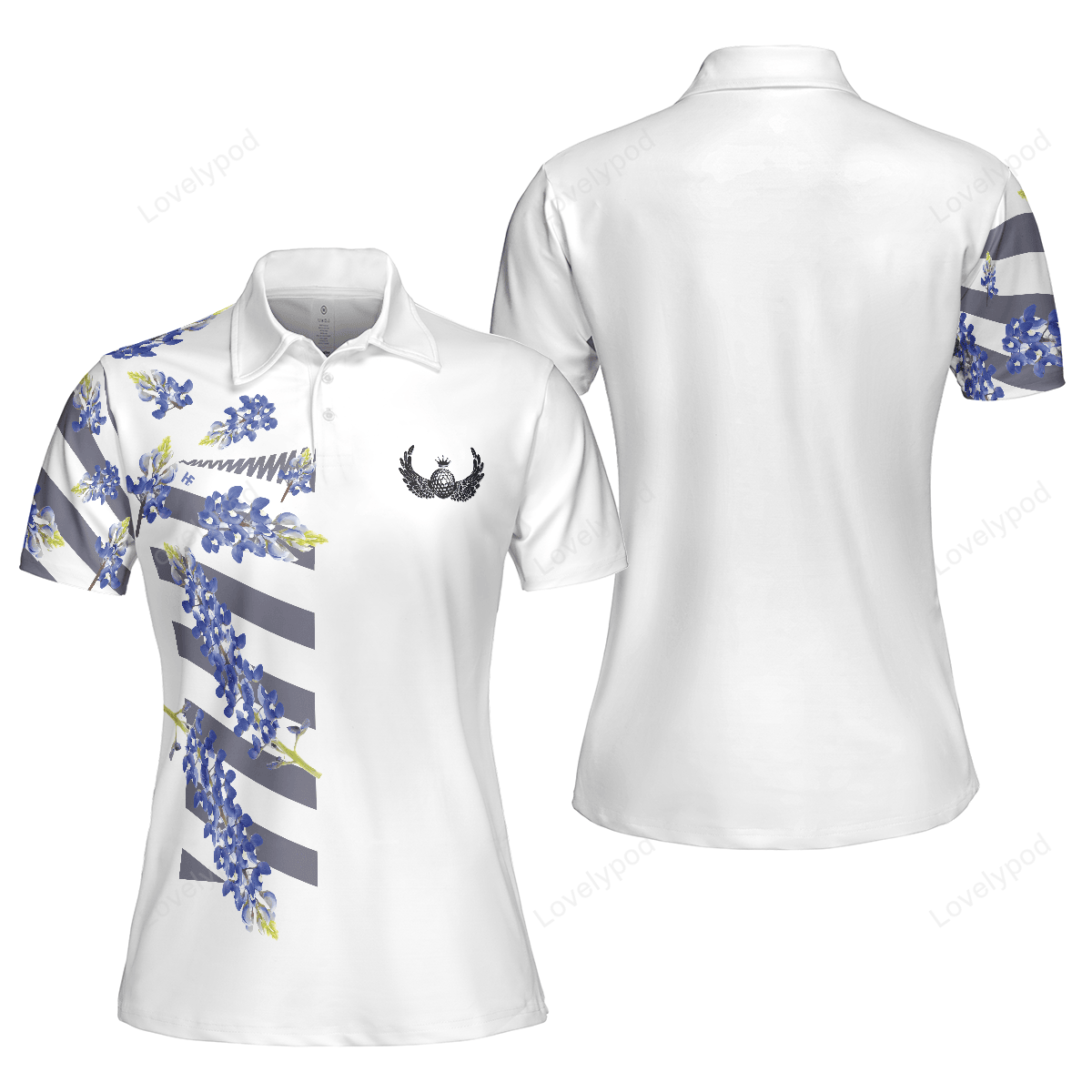 Bluebonnet golf short sleeve women polo shirt, floral texas golf shirt for ladies GY3261