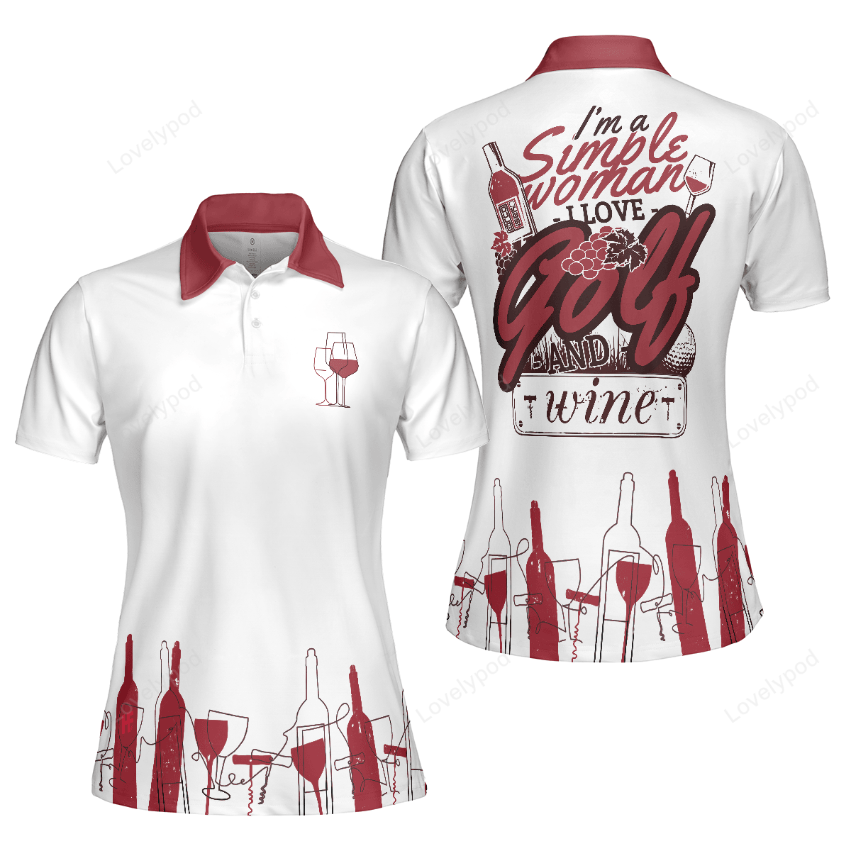 I'm a simple woman short sleeve women polo shirt, wine golf shirt for ladies, golf gift for wine lovers GY3262