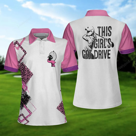 This girl's got drive women short sleeve polo shirt, pink leopard golf shirt for female golfers GY3269