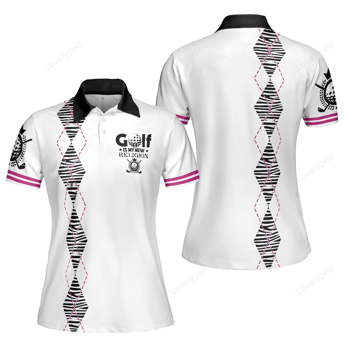 Golf is my new religion golf short sleeve women polo shirt, zebra argyle golf shirt for ladies GY3273