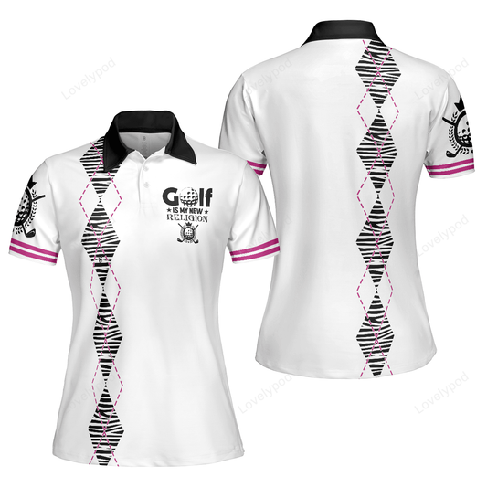 Golf is my new religion golf short sleeve women polo shirt, zebra argyle golf shirt for ladies GY3273