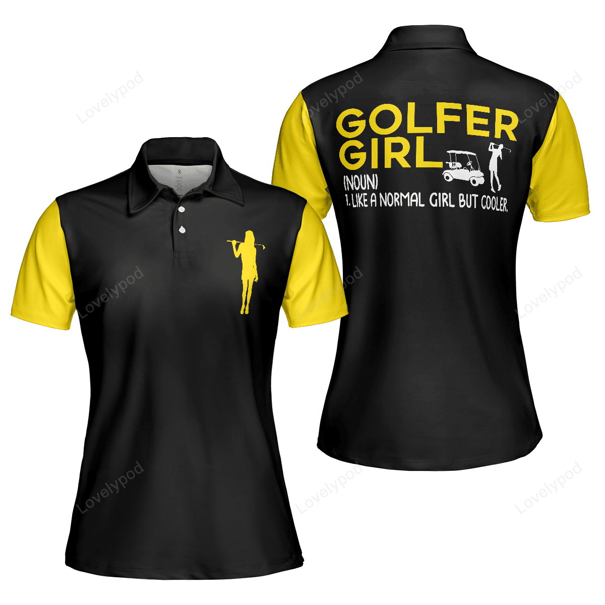 Definition of golf girl golf short sleeve women polo shirt, black and yellow golf shirt for ladies GY3277