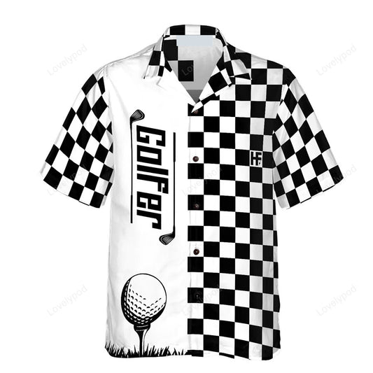 Checkerboard style golfer hawaiian shirt for men GY3289