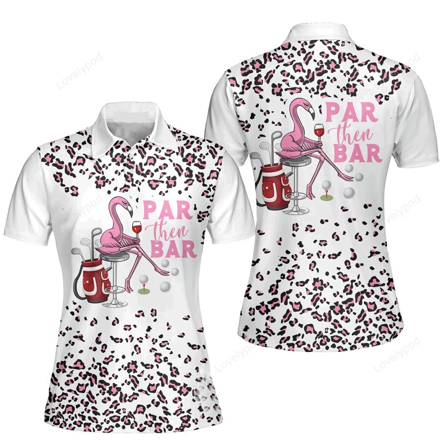 Women golf polo shirt, pink leopard par then bar flamingo women golf polo shirt for women GY3295