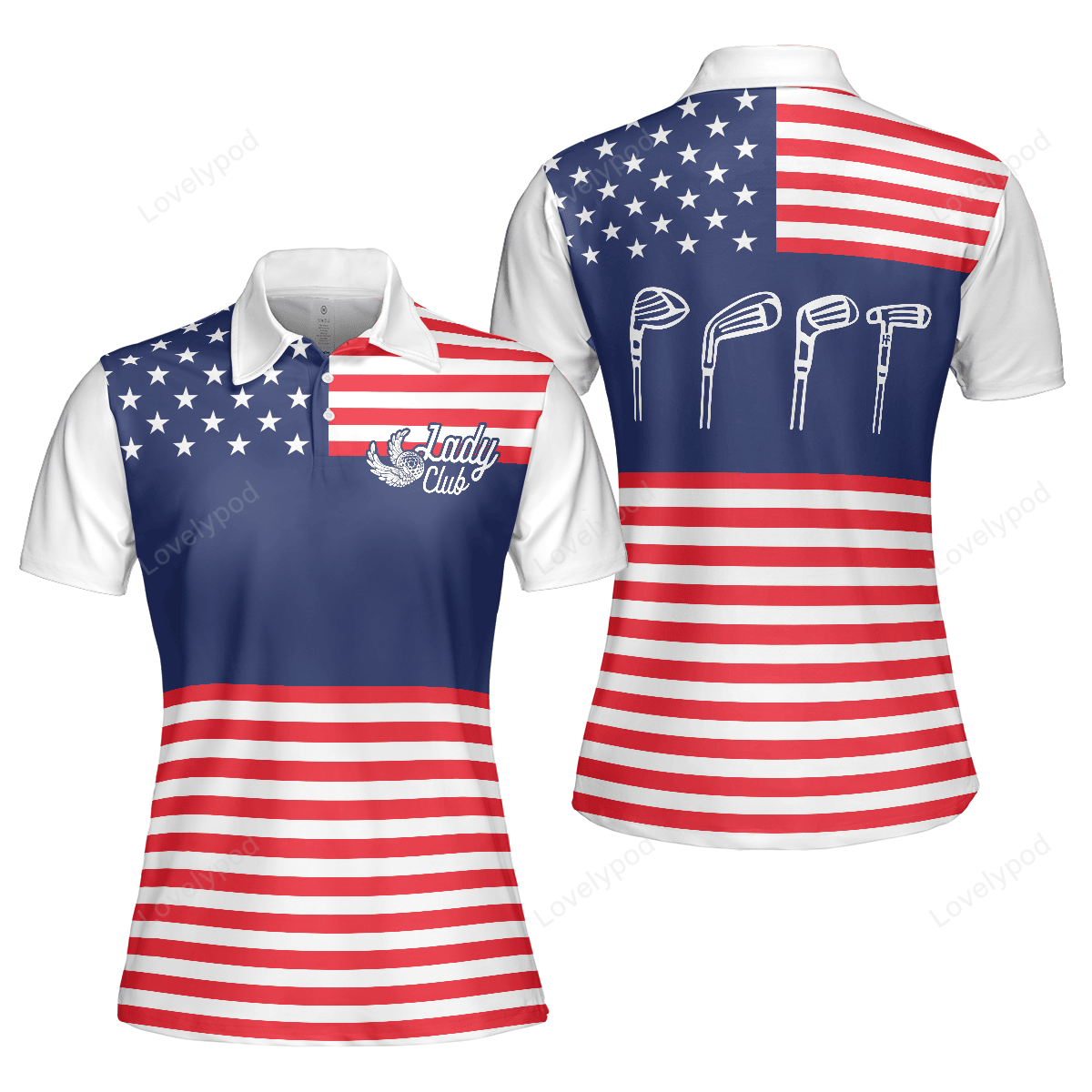 Lady squad america flag golf shirt, short sleeve women polo shirt GY3309