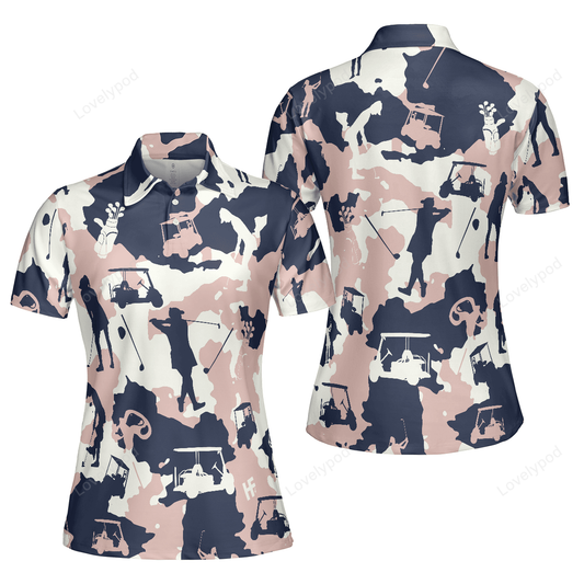 Golf girl camouflage short sleeve women polo shirt, camo golf shirt for ladies, cool golf gift for women GY3310