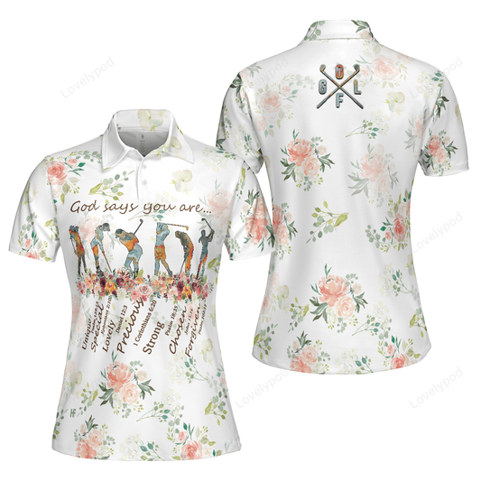 Golf girl god says you are short sleeve women polo shirt, floral golf shirt for ladies, best golf gift for women GY3311