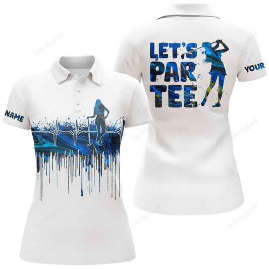 Blue personalized let's par tee funny white golf polo shirts - perfect gift for ladies, golfers, golf lovers GY3318