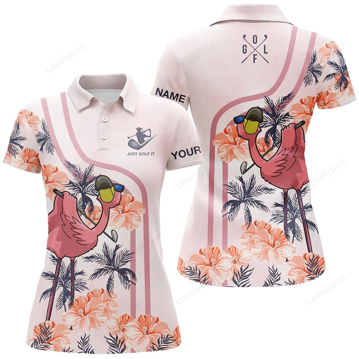 Pink tropical flamingo pattern personalized just golf it polo shirts - perfect gift for golfers, golf lovers GY3319