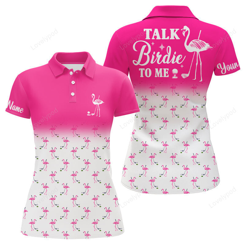 Custom pink and white flamingo golf shirts, talk birdie to me GY3324