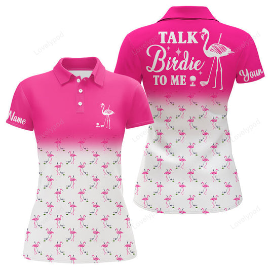 Custom pink and white flamingo golf shirts, talk birdie to me GY3324