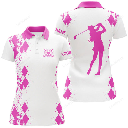 Womens golf polos shirts custom name white golf shirt, golfing gifts GY3330