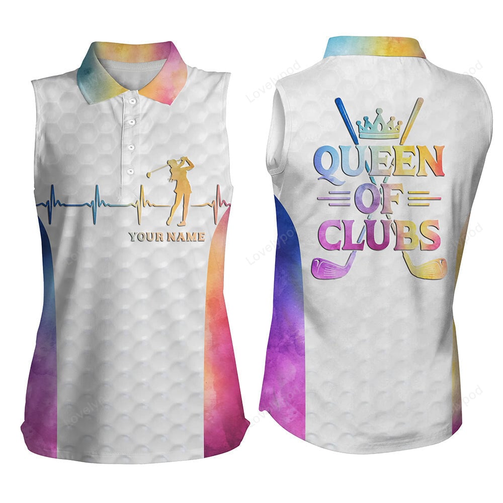 Queen of clubs golf sleeveless polos custom heartbeat white golf shirts for women colorful golf top GY3340