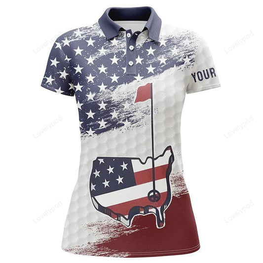 Customized name golf women polo shirts, personalized name american flag patriot polo shirts for ladies, perfect gift for golfers, golf lovers GY3347