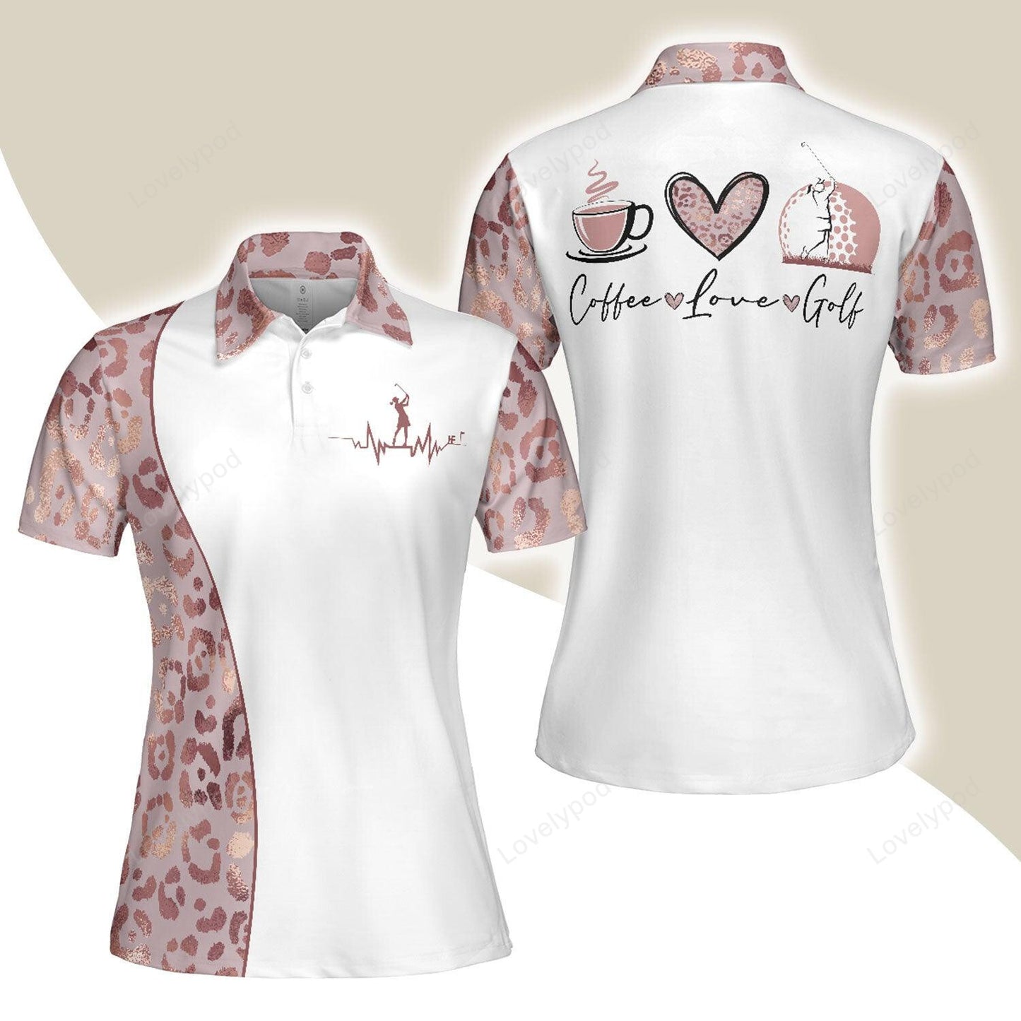 Golf women polo shirt, coffee love golf, leopard pattern women polo shirts, best gift for golf and coffee lovers, golfers, ladies, golf club GY3348