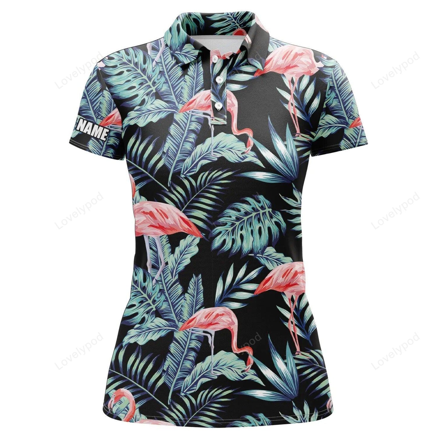 Personalized blue forest pattern pink flamingo golf shirts, perfect gift for ladies, golf lovers, golfers GY3353