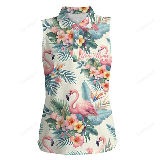 Pink flamingo tropical womens sleeveless polo shirts customized golf shirts for women golfing gifts GY3368