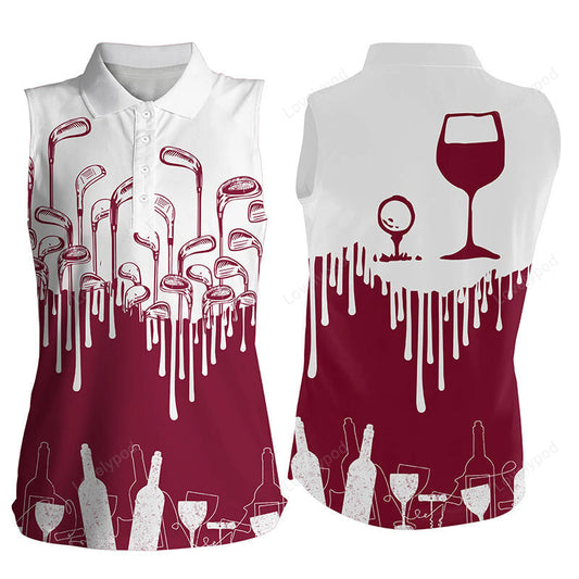 White and red womens golf shirt golf & wine women's sleeveless golf polo shirt GY3370