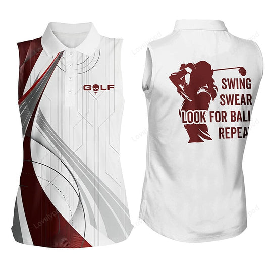 Swing swear look for ball repeat white ladies golf shirt, womens sleeveless polo shirt GY3387