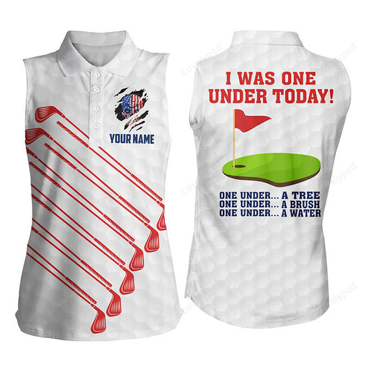 I was one under today tree bush water american flag golf clubs custom womens sleeveless polo shirt GY3389